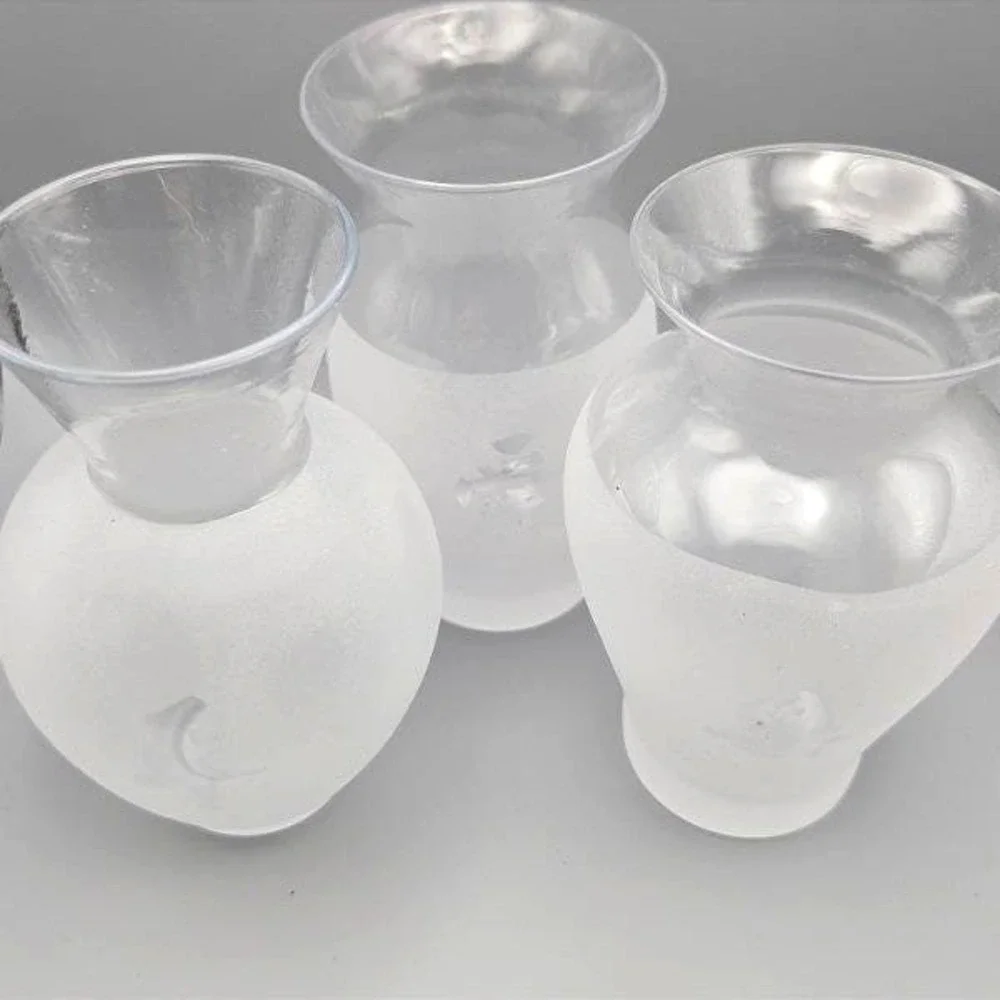 Set of‎ 3 Vintage Frosted Glass Bud Vases